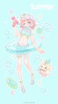  >_< 1girl ahoge animal bare_legs bikini blue_background blue_bikini blue_eyes blue_sandals bow bow_bikini bowtie cat chinese_commentary cloak closed_mouth clothed_animal collarbone commentary_request dot_nose ear_covers english_text eyelashes food frilled_innertube frills fruit full_body happy hat heart highleg highleg_bikini highres holding holding_surfboard holding_water_gun hood hood_up hooded_cloak ice ice_cube innertube knees lace-trimmed_bikini lace_trim light_blush lime_(fruit) lime_slice low_twintails male_swimwear medium_hair momo_(nikki) navel nikki_(series) one_eye_closed open_mouth orange_bow orange_bowtie outline outstretched_leg pawpads pink_hair pink_male_swimwear puffy_short_sleeves puffy_sleeves sandals scrunchie see-through_bowtie see-through_clothes see-through_headwear see-through_sleeves shining_nikki short_sleeves short_twintails simple_background sleeved_bikini smile sparkle square_neckline stomach summer_lime_(shining_nikki) sun_hat surfboard swim_ring swim_trunks swimsuit teeth thigh_strap traditional_bowtie twintails upper_teeth_only water_gun watermark weibo_watermark white_bow white_bowtie white_cat white_hat white_outline wrist_scrunchie xiaoyu_qixing yellow_bow yellow_cloak yellow_scrunchie 