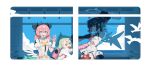 >_< 3girls absurdres angels_of_delusion aqua_hair aqua_streaks aria_(human)_(zenless_zone_zero) aria_(zenless_zone_zero) armpits bag bare_shoulders bird black_hair black_thighhighs blue_eyes blue_sky bow center_frills closed_eyes clothing_cutout colored_inner_hair commentary detached_sleeves dress fingerless_gloves frills fur-trimmed_sleeves fur_trim gloves gonplap green_bow green_hair green_halo grin hair_bow hair_ornament halo heart heart_hair_ornament highres multicolored_hair multiple_girls multiple_hair_bows nangong_yu navel navel_cutout necktie pink_bag pink_gloves quad_tails red_eyes red_necktie shirt short_twintails sky smile streaked_hair sunna_(zenless_zone_zero) thighhighs train_interior twintails white_bird white_dress white_shirt white_wings window wings zenless_zone_zero 