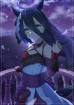  1girl 417_(shiina) ahoge animal_ears bare_shoulders black_flower black_hair black_rose breasts choker closed_mouth cloud commentary_request detached_sleeves dress ear_ornament ear_ribbon flower frilled_cuffs frilled_veil grey_veil hair_between_eyes highres horse_ears horse_girl horse_tail lace-trimmed_choker lace_trim long_hair_between_eyes looking_at_viewer manhattan_cafe_(mysterious_rose)_(umamusume) manhattan_cafe_(umamusume) multicolored_hair official_alternate_costume outdoors red_nails ribbon rose see-through_clothes see-through_veil sky small_breasts smile solo tail two-tone_flower umamusume veil waist_ribbon water white_dress white_ribbon yellow_eyes 