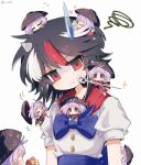  >_< +++ 6+girls :d :t antenna_hair back_bow black_hair black_hat blue_bow blue_bowtie blush bow bowl bowl_hat bowtie clone closed_eyes closed_mouth commentary_request hair_intakes hat heart highres holding holding_needle japanese_clothes kijin_seija kimono kiwi_(x_x915) looking_at_viewer mini_person minigirl multicolored_hair multiple_girls needle on_head open_mouth poking purple_hair red_eyes red_kimono red_streaks shirt short_hair short_sleeves simple_background smile sparkle squeans squiggle streaked_hair sukuna_shinmyoumaru sweatdrop touhou twitter_username upper_body v-shaped_eyebrows white_background white_shirt white_streaks xd 