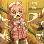 35p_(sakura_miko) 6+girls ahoge arms_behind_back bamboo blush breasts buru-dai commentary_request food fruit green_eyes hair_ornament hololive kaze_no_tani_no_nausicaa long_hair looking_at_viewer multiple_girls pink_hair sakura_miko scene_reference shirakami_fubuki tears tsunomaki_watame usada_pekora virtual_youtuber watermelon 