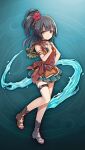  1girl aqua_background aqua_skirt artist_request black_hair breasts dress flower full_body game_asset grimms_notes hair_flower hair_ornament high_heel_sandals high_heels high_ponytail holding long_hair non-web_source official_art orange_dress parody parted_lips ponytail red_flower sandals shane_(grimms_notes) shane_(natsu)_(grimms_notes) skirt sleeveless sleeveless_dress small_breasts solo standing standing_on_one_leg style_parody thigh_strap water yellow_eyes 