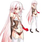  1girl asymmetrical_gloves black_gloves black_pants breasts commentary_request dud7827 fu_hua fu_hua_(phoenix) garter_belt garter_straps gloves highres honkai_(series) honkai_impact_3rd long_hair mismatched_gloves multicolored_hair multiple_views navel pants red_eyes red_gloves red_hair simple_background small_breasts stomach thighhighs thighs two-tone_hair very_long_hair white_background white_garter_belt white_garter_straps white_hair white_thighhighs 