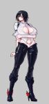  1girl black_boots black_hair black_sclera boots breasts bright_pupils chest_strap cleavage colored_inner_hair colored_sclera genderswap genderswap_(mtf) high_heel_boots high_heels highres konrad_curze large_breasts latex latex_pants multicolored_hair night_lords pants partially_unbuttoned partially_unzipped podobrick primarch pubic_tattoo shirt solo tall_female tattoo tomboy toned toned_female warhammer_40k warhammer_fantasy white_pupils white_shirt winged_boots winged_heart winged_heart_tattoo winged_skull 