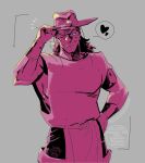  1boy belt cleft_chin closed_mouth hat heart hol_horse jojo_no_kimyou_na_bouken male_focus monochrome one_eye_closed smile speech_bubble spoken_heart stardust_crusaders tmblyeet 