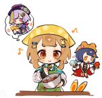  +_+ 2girls :d animal_hat apron aqua_dress bead_necklace beads beanie bear_hat blue_hair blunt_bangs blush bowl box braid braided_ponytail brown_eyes brown_hair brown_hat china_dress chinese_clothes chocolate closed_mouth coin_hair_ornament commentary_request double-parted_bangs dress food fur-trimmed_jacket fur_trim genshin_impact gift gift_box green_apron hair_ornament hairclip hands_up hat hat_tassel headscarf highres holding holding_bowl holding_food holding_gift holding_whisk jacket jewelry jueyun_chili_pepper_(genshin_impact) layered_dress long_hair long_sleeves low_twin_braids medium_hair mixing_bowl multiple_girls musical_note necklace notice_lines ofuda ofuda_on_head oooma_155 open_mouth purple_dress purple_eyes purple_hair purple_hat qingdai_guanmao qiqi_(genshin_impact) rabbit_hair_ornament red_jacket short_eyebrows sidelocks simple_background single_braid slime_(substance) smile speech_bubble spoken_character tassel thick_eyebrows thought_bubble twin_braids v-shaped_eyebrows very_long_hair vision_(genshin_impact) whisk white_background white_dress xiangling_(genshin_impact) xiangling_(new_year's_cheer)_(genshin_impact) yaoyao_(genshin_impact) yaoyao_(rainlit_bamboo_reverie)_(genshin_impact) yellow_headscarf yuegui_(genshin_impact) 