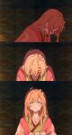 1girl ahoge blonde_hair chinese_commentary cho_kaguya-hime! commentary_request crescent crescent_hair_ornament crying crying_with_eyes_open frown hair_ornament kaguya_(cho_kaguya-hime!) long_hair orange_eyes pink_hair solo streaming_tears tears upper_body yug_away 