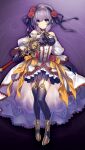  1girl bare_shoulders boots breasts bun-o buttons closed_mouth detached_sleeves dress flower frilled_skirt frills game_asset gloves gold_boots grimms_notes hair_between_eyes hair_flower hair_ornament hair_ribbon hairband holding holding_wand la_belle_the_beauty_(grimms_notes) la_belle_the_beauty_(shinsei)_(grimms_notes) medium_hair non-web_source official_art puffy_sleeves purple_eyes purple_gloves purple_hair purple_hairband purple_ribbon purple_thighhighs red_flower red_rose ribbon rose skirt smile solo thighhighs wand white_dress 