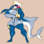  anthro big_breasts bikini breasts clothing female fish huge_breasts jinti_(artist) legwear marine shark sharp_teeth solo swimwear teeth thick_thighs thigh_highs 