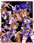  1girl animal_ears arm_up blue_corset blue_jacket blue_necktie breasts closed_mouth commentary_request corset criss-cross_strings cropped_jacket crown domdam80 finger_heart glorious_azure_costume_(umamusume) gloves glowstick hair_between_eyes holding holding_microphone horse_ears horse_girl horse_tail jacket medium_breasts microphone mini_crown necktie one_eye_closed open_mouth orange_hair orange_tail penlight_(glowstick) pink_crown purple_eyes shirt short_hair short_necktie shorts smile t.m._opera_o_(umamusume) tail thighhighs umamusume white_gloves white_shorts white_thighhighs 