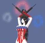  4th_of_july absurd_res ar-15 black_hair black_sclera claws clothing demon dual_wielding female gris_swimsuit gun hair hi_res holding_object holding_weapon horn humanoid humanoid_pointy_ears kawaiiredpandas long_hair meme meme_clothing one-piece_swimsuit ranged_weapon red_body red_eyes red_skin sharp_teeth smile solo succubus swimwear teeth translucent translucent_clothing translucent_swimwear united_states_of_america velzithen_(kawaiiredpandas) weapon white_body 