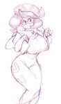  1girl absurdres big_hair breasts capelet commentary english_commentary glasses high-waist_skirt highres large_breasts long_sleeves mature_female medium_skirt monochrome pencil_skirt pokemon pokemon_sun_and_moon ratf ribbed_sweater short_hair sketch skirt smile solo sweater turtleneck turtleneck_sweater wicke_(pokemon) 