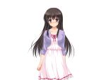  1girl aomi_riru black_hair blush breasts cardigan cowboy_shot dress embarrassed game_asset hair_between_eyes large_breasts large_variant_set layered_clothes long_hair long_sidelocks mikami_juri non-web_source official_art parted_lips raised_inner_eyebrows self-datamine sidelocks simple_background solo standing tachi-e transparent_background variant_set yumemi_ga_cheek! 