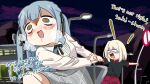  2girls absurdres bang_dream! bang_dream!_it's_mygo!!!!! black_ribbon black_shirt blonde_hair blue_hair blush commentary drooling english_text grey_skirt hair_ribbon highres logo long_hair medium_hair misumi_uika multiple_girls open_mouth pants pulling red_pants ribbon road_sign shirt sign skirt thunder_line togawa_sakiko translation_request two_side_up untranslatable_commentary white_shirt 