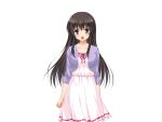  1girl aomi_riru black_hair blush breasts cardigan cowboy_shot dress game_asset hair_between_eyes large_breasts large_variant_set layered_clothes long_hair long_sidelocks mikami_juri non-web_source official_art open_mouth purple_eyes self-datamine sidelocks simple_background solo standing tachi-e transparent_background v-shaped_eyebrows variant_set yumemi_ga_cheek! 