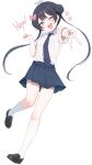  +_+ 1girl black_shoes blue_archive blue_necktie blue_skirt bow braid breasts collared_shirt commentary_request diagonal-striped_clothes diagonal-striped_necktie double_bun full_body grey_eyes gyaru_v hair_bow hair_bun hair_ornament hairclip halo head_tilt highres kisaki_(blue_archive) kisaki_(school_uniform)_(blue_archive) kneehighs loafers long_hair nagami_yuu necktie outstretched_arm pink_bow pleated_skirt shirt shoes short_sleeves simple_background skirt small_breasts socks solo standing standing_on_one_leg striped_clothes striped_necktie twintails v very_long_hair white_background white_shirt white_socks 