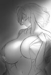  1girl absurdres breasts faceless faceless_female greyscale highres huge_breasts insomnia-chan kay_yu monochrome no_bra original short_hair standing undressing upper_body white_background 