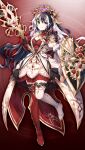  1girl :3 armor asymmetrical_legwear black_gloves black_hair boots breasts cleavage closed_mouth crown game_asset gloves gold_trim green_eyes grimms_notes hair_between_eyes heterochromia holding holding_polearm holding_shield holding_weapon long_hair looking_at_viewer mirror_queen_(grimms_notes) mismatched_legwear multicolored_hair nemusuke non-web_source official_art pauldrons polearm purple_eyes red_background red_boots red_crown shield shoulder_armor single_bare_shoulder single_pauldron smile solo spiked_crown thigh_boots two-tone_hair weapon white_boots white_hair 