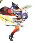  1girl ahoge alternate_costume bare_shoulders breasts capelet fingerless_gloves fire_emblem fire_emblem:_path_of_radiance fire_emblem:_radiant_dawn fire_emblem_heroes full_body gloves hair_ornament hairband highres long_hair medium_breasts mia_(fire_emblem) non-web_source official_art simple_background solo sword tank_top taroji thighhighs toeless_footwear toeless_legwear toes transparent_background weapon 