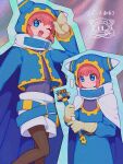  ... 1girl absurdres animal_ear_hood belt belt_buckle black_belt black_pantyhose blue_belt blue_cape blue_dress blue_eyes blue_hood blue_jacket buckle cape chain commentary_request cosplay covered_navel dress film_grain gloves hand_up highres holding holding_wand hood hood_up jacket kanafumi_(spindle) kirby kirby_(series) looking_at_object looking_at_viewer magolor magolor_(cosplay) multiple_views one_eye_closed open_mouth pantyhose personification pink_hair purple_shirt salute shirt short_hair shorts smile speech_bubble spoken_ellipsis standing star_(symbol) star_in_eye symbol_in_eye twitter_username two-sided_cape two-sided_fabric wand watermark white_cape white_shorts yellow_gloves 