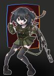  1girl ak-74m arm_ribbon assault_rifle black_boots black_eyes black_gloves black_hair black_thighhighs bleeding blood boots camouflage camouflage_jacket camouflage_skirt cheek_injury commentary gloves gun hand_on_own_head highres holding holding_gun holding_weapon injury jacket jephy_0 kalashnikov_rifle korean_commentary looking_at_viewer military military_uniform miniskirt missing_headwear morale_patch original patch r-chan ribbon ribbon_of_saint_george rifle russia russian_flag russo-ukrainian_war shirt short_side_ponytail side_ponytail skirt smile striped_clothes striped_shirt tactical_gloves telnyashka thighhighs thighs tongue tongue_out torn_clothes torn_thighhighs weapon white_ribbon z_(russian_symbol) zettai_ryouiki 