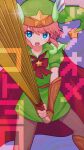  1girl absurdres akeome belt blue_eyes bow bowtie brown_belt brown_gloves cape commentary_request copy_ability feet_out_of_frame film_grain fingerless_gloves folded_fan folding_fan glint gloves green_hat green_tunic hand_fan happy_new_year hat hat_ornament highres holding holding_fan improvised_weapon kanafumi_(spindle) kirby kirby's_return_to_dream_land kirby_(series) kotoyoro looking_at_viewer new_year open_mouth oversized_object pantyhose personification phrygian_cap pink_hair red_bow red_bowtie red_cape short_sleeves shoulder_pads solo standing star_(symbol) star_hat_ornament star_in_eye sword_kirby symbol_in_eye tunic twitter_username two-handed ultra_sword_kirby vambraces watermark wing_hat_ornament 