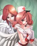  ahoge angel_wings bad_id bad_pixiv_id bare_shoulders counselor_lily doctor glasses gloves hat injection_fairy_lily labcoat multiple_girls nurse nurse_cap pink_hair red_eyes rotix wings yuu-gi-ou yuu-gi-ou_duel_monsters 