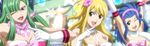  3girls bisca_mulan blonde_hair blue_hair breasts cap cleavage fairy_tail highres levy_mcgarden long_image lucy_heartfilia multiple_girls screencap stitched wide_image 