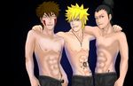  3boys abs blckwngdragon chest inuzuka_kiba male male_focus multiple_boys muscle nara_shikamaru naruto tattoo topless uzumaki_naruto 