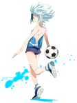  back ball behind blue_eyes from_behind gazelle hinabu inazuma_eleven inazuma_eleven_(series) looking_back short_hair shorts shota soccer_ball suzuno_fuusuke white_hair 