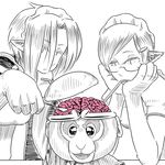  animal_ears brain cat_ears drinking eating futaba_channel glasses kyuuki maid maid_headdress monkey monster_girl nijiura_maids paws pointy_ears shikyou-aki_(placeholder) spoon spot_color straw toukotsu 