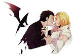  2boys armor black_hair blonde_hair el_shaddai enoch lucifel_(el_shaddai) male male_focus multiple_boys wings yaoi 