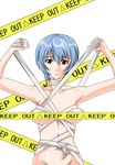  arms_up ayanami_rei bandage bandages bibi_(kairanbangate) blue_hair breasts caution_tape censored convenient_censoring female neon_genesis_evangelion nude red_eyes short_hair solo white_background 