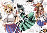  5girls big_breasts blonde_hair breasts chibi dom einhander female grey_hair horns hoshiguma_yuugi huge_breasts ibuki_suika kamen_rider kamen_rider_555 large_breasts long_hair multiple_girls red_eyes ribbon touhou 