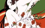  armpit armpits black_eyes breasts brown_hair censored cleavage convenient_censoring dragon female flower highres jewelry knee_up leaf leaves long_hair magatama natsume_aya necklace nude oh!_great oogure_ito simple_background solo tattoo tenjou_tenge very_long_hair wallpaper 