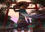  brown_hair cape fence fuurai_no_shiren hat katana kechi oryuu pekeji purple_hair shiren sword tree weapon 