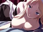  1girl baldr_sky blonde_hair blush breasts game_cg solo 