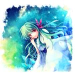  aqua_hair dutch_angle green_hair hair_ornament ice japanese_clothes kimono koto_(sss) long_hair red_eyes smile solo yuki_onna yukina_(yuu_yuu_hakusho) yuu_yuu_hakusho 