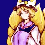  bad_id bad_pixiv_id blonde_hair fox_tail hands_in_opposite_sleeves hat lowres multiple_tails nishi_masakazu solo tail touhou yakumo_ran yellow_eyes 
