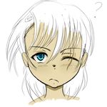  artist_request blue_eyes female frown partially_colored scar sketch solo white_background 