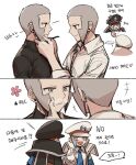  +++ ... 2boys black_coat black_hat blue_necktie brothers closed_mouth coat collared_shirt commentary_request emmet_(pokemon) flower_symbol grey_eyes grey_hair hand_up hat highres ingo_(pokemon) korean_commentary korean_text male_focus multiple_boys necktie peaked_cap pokemon pokemon_black_and_white seku_000 shirt short_hair siblings smile spoken_ellipsis translation_request white_background white_coat white_hat white_shirt 