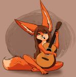 anthro canid canine canis digital_media_(artwork) ear_piercing ear_ring el-gallo feet female fennec_fox fingers fox fur guitar hair half-closed_eyes hi_res holding_guitar holding_musical_instrument holding_object looking_at_viewer mammal musical_instrument narrowed_eyes piercing pipe pipe_in_mouth plucked_string_instrument ring_piercing simple_background sitting smoking smoking_pipe solo string_instrument tail toes true_fox