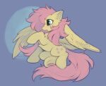  2021 blue_background blush chest_tuft cutie_mark digital_media_(artwork) equid equine feathered_wings feathers female feral fluffy fluffy_tail fluttershy_(mlp) friendship_is_magic fur hair hasbro hi_res hioshiru hooves inner_ear_fluff mammal messy_hair messy_tail my_little_pony open_mouth pegasus pink_hair pink_tail simple_background solo spread_wings tuft wings yellow_body yellow_feathers yellow_fur 