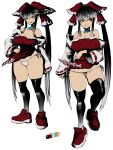  1girl absurdres black_hair black_panties black_thighhighs bow breasts cleavage closed_mouth color_guide commentary_request cookie_(touhou) dress frilled_bow frilled_hair_tubes frills full_body hair_bow hair_tubes hakurei_reimu highres large_breasts long_hair looking_afar multiple_views orange_eyes panties red_bow red_dress red_shoes shoes side-tie_panties sidelocks simple_background smile standing strapless strapless_dress thighhighs touhou underwear veerecursion very_long_hair white_background white_panties yuyusu_(cookie) 