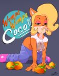  activision anthro areola breasts clothing coco_bandicoot crash_bandicoot_(series) eating female food fruit hi_res licking licking_lips plant robo-sama solo tongue tongue_out video_games wet wet_clothing wumpa_fruit 