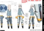  1girl back blue_jacket bright_pupils character_request concept_art eila_ilmatar_juutilainen grey_eyes grey_hair hand_on_own_hip jacket long_hair looking_at_viewer military_uniform multiple_views official_art solo strike_witches striker_unit translation_request white_pupils world_witches_series 