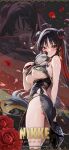  1girl absurdres ahoge black_dress black_hair blush breasts china_dress chinese_clothes cleavage clothing_cutout copyright_logo double_bun dress earrings eyeshadow flower goddess_of_victory:_nikke hair_bun hair_ornament hand_fan hand_mirror heart heart_ahoge highres holding holding_mirror jewelry large_breasts logo long_hair looking_at_viewer makeup mirror moran_(king_of_flowers)_(nikke) moran_(nikke) multicolored_hair no_panties official_alternate_costume official_art official_wallpaper paper_fan projected_inset red_eyes red_flower red_hair red_rose reflection rose solo tassel tassel_earrings tassel_hair_ornament underboob underboob_cutout upper_body very_long_hair 