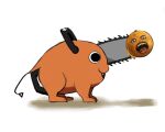  annoying_orange chainsaw_man fang food food_on_head fruit fruit_on_head highres looking_afar looking_to_the_side meme object_on_head open_mouth orange_(fruit) personification pochita_(chainsaw_man) raberu_ruru screaming simple_background white_background 