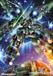  battle battle_spirits beam_cannon cable chest_cannon commentary_request company_name copyright_notice energy energy_sword english_text firing funnels_(gundam) glowing gundam gundam_unicorn holding holding_sword holding_weapon kshatriya logo masukudo_(hamamoto_hikaru) mecha mecha_focus military_rank_insignia mobile_armor mobile_suit nebula neo_zeon no_humans realistic robot scene_reference science_fiction shield solo space star_(sky) sunrise_(company) sword thrusters title war weapon zero_gravity 