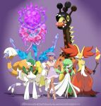  1girl absurdres black_eyes blue_pupils blue_sclera bright_pupils brown_eyes closed_mouth colored_sclera commentary delphox earrings email_address english_commentary espathra eyelashes eyeshadow facebook_logo facebook_username farigiraf fire florges florges_(red_flower) full_body gallade gardevoir high_heels highres holding holding_stick holding_tera_orb instagram_logo instagram_username jewelry lips lipstick makeup pokemon pokemon_(creature) pokemon_scarlet_and_violet pokemon_team psychic_type_theme_(pokemon) purple_background purple_hair purple_lips purple_skirt red_eyes shadow shirt shoes short_hair short_sleeves simple_background skirt smile sparkle standing standing_on_one_leg stick tera_orb terastallization tulip_(pokemon) twitter_logo twitter_username white_eyes white_pupils white_shirt white_shoes wolfspiderlex 